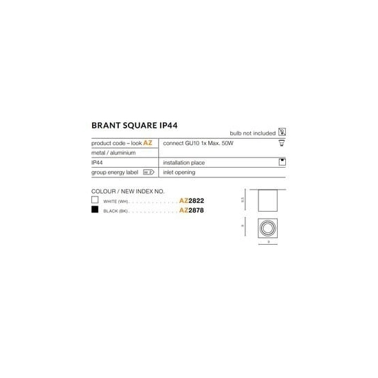 Plafon IP44 BRANT SQUARE 1 black AZ2878 AZZARDO